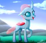  2020 arthropod changeling female friendship_is_magic grass happy hi_res my_little_pony ocellus_(mlp) open_mouth scenery signature solo text the-butcher-x url 