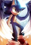  2014 anthro blue_body blue_feathers blue_fur clothing eulipotyphlan feathered_wings feathers footwear fur gloves green_eyes handwear hedgehog hi_res male mammal shoes solo sonic_the_hedgehog sonic_the_hedgehog_(series) spacecolonie white_body white_feathers wings 