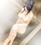  bath black_hair breasts cleavage closed_eyes collarbone from_above groin hair_over_one_eye ikkitousen ikkitousen_dragon_destiny kan'u_unchou large_breasts long_hair nipples nude onsen partially_submerged screencap sitting solo 