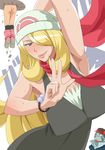  armpits ass bad_id bad_pixiv_id beanie breasts cleavage cosplay hair_over_one_eye hat hikari_(pokemon) hikari_(pokemon)_(cosplay) jaga_note kinnikuman kinnikuman_zebra large_breasts lips long_hair multiple_girls parody pokemon pokemon_(game) pokemon_dppt shirona_(pokemon) smirk sweat 