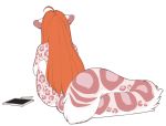  2020 accelo accelo_(character) ambiguous_gender anthro felid fur graphic_tablet hair long_hair long_tail mammal mood nude orange_hair pantherine pink_body pink_fur sitting snow_leopard solo stylus tablet white_body white_fur 