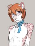  2020 accelo accelo_(character) bell blue_eyes collar eyewear felid fur girly glasses hair heterochromia hi_res male mammal orange_hair pantherine pink_body pink_fur purple_eyes short_hair snow_leopard solo white_body white_fur 