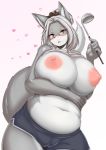  2020 anthro big_breasts blush breasts clothed clothing curvy_figure eyewear female fur genitals glasses hair hi_res huge_breasts mammal nipples pussy raised_clothing raised_shirt solo tailzkim voluptuous 