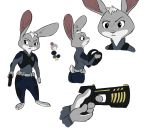  2020 anthro barefoot clothed clothing disney fully_clothed fur grey_body grey_fur holding_object holding_weapon judy_hopps lagomorph leporid mammal multiple_poses pose rabbit simple_background solo standing tggeko weapon white_background white_body white_fur zootopia 