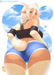  &lt;3 &lt;3_eyes animal_humanoid big_breasts big_butt blacksaikou bovid bovid_humanoid breasts butt caprine caprine_humanoid female goat_humanoid hi_res horn horned_humanoid humanoid humanoid_pointy_ears looking_at_viewer looking_back mammal mammal_humanoid monster_girl_(genre) monster_musume saane_(monster_musume) satyr solo thick_thighs tongue tongue_out wide_hips 