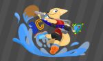  anthro blue_eyes bottomwear canid canine clothing cosplay crossover disney footwear fox fur grey_background gun hi_res mammal nintendo ranged_weapon shirt shoes shorts simple_background skye_(zootopia) solo splatoon style_parody t-shirt tan_body tan_fur theblueberrycarrots topwear video_games weapon zootopia 