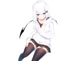  aqua_eyes cropped hoodie original otokuyou ringo-chan_(otokuyou) short_hair skirt thighhighs white white_hair 