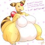  1:1 2020 ampharos anthro belly big_belly big_breasts blush breasts english_text featureless_breasts female hi_res leonkatlovre mammal nintendo nude obese obese_female open_mouth overweight overweight_female pok&eacute;mon pok&eacute;mon_(species) signature solo text video_games yellow_body yellow_eyes 