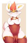  2020 berseepon09 breasts cinderace clothed clothing female front_view fur hi_res lagomorph mammal nintendo pok&eacute;mon pok&eacute;mon_(species) simple_background solo thick_thighs video_games white_body white_fur 