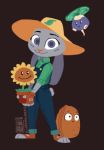  anthro black_background clothed clothing crossover disney electronic_arts flora_fauna flower food food_creature fully_clothed hat headgear headwear judy_hopps lagomorph leporid living_flower living_vegetable low_res mammal plant plants_vs._zombies popcap_games rabbit simple_background standing sunflower theblueberrycarrots toeless_legwear vegetable video_games zootopia 