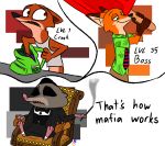  2019 absurd_res anthro bottomwear brown_body brown_fur canid canine chair cheek_tuft clothed clothing dipstick_ears disney duke_weaselton english_text eulipotyphlan facial_tuft food fox fully_clothed fur furniture hi_res inner_ear_fluff mammal meme mr._big multicolored_ears mustela mustelid musteline necktie nick_wilde orange_body orange_fur pants popsicle red_fox shirt shrew sitting tank_top text theblueberrycarrots topwear tuft zootopia 