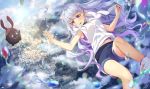  clouds long_hair navel nonomaro purple_eyes shorts tagme_(character) tenki_no_ko 