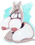  2020 anthro areola big_breasts big_butt breasts butt clothed clothing hi_res huge_breasts imago_ic nipples simple_background solo thick_thighs toriel undertale video_games wide_hips 