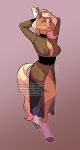  arms_above_head blonde_hair breasts clothing distracting_watermark dreamdoggy equid equine genitals gynomorph hair hi_res horse intersex lingerie mammal penis simple_background solo watermark 