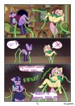  absurd_res anthro blush breasts clothing comic equid equine female fluttershy_(mlp) friendship_is_magic genitals hi_res kumakum mammal my_little_pony nipples panties pussy tentacles text twilight_sparkle_(mlp) underwear 