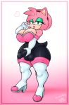  2020 alternate_costume amy_rose anthro big_breasts bodily_fluids breasts clothed clothing digital_media_(artwork) drxii erection eulipotyphlan genitals green_eyes gynomorph hedgehog huge_breasts humanoid_penis intersex mammal penis rouge_the_bat sonic_the_hedgehog_(series) stunnerpony 