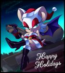  breasts chiropteran christmas cleavage clothed clothing costume english_text fangs female gloves handwear hat headgear headwear high_heeled_boots holidays looking_at_viewer mammal mistyvns open_mouth rouge_the_bat sack santa_costume santa_hat solo sonic_the_hedgehog_(series) star text wings 