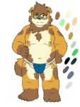  2019 absurd_res anthro belly brown_body brown_fur bulge canid canine canis clothing domestic_dog eyewear fur glasses green_eyes hi_res humanoid_hands jockstrap kemono male mammal moobs nipples reddo12340 slightly_chubby solo underwear 