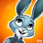  1:1 2016 ambiguous_gender anthro buckteeth bust_portrait cheek_tuft clothed clothing disney facial_tuft fur hi_res hydraevil judy_hopps lagomorph leporid mammal open_mouth open_smile orange_background portrait rabbit simple_background smile solo teeth tuft zootopia 