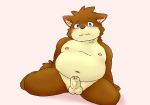  2019 absurd_res anthro balls belly blue_eyes blush canid canine erection genitals hi_res humanoid_penis kemono male mammal moobs navel nipples overweight overweight_male penis reddo12340 simple_background solo young 