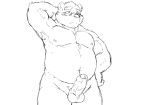  2019 absurd_res anthro armpit_hair balls belly blush body_hair erection eyewear genitals glasses hi_res humanoid_hands humanoid_penis kemono leib_(tas) male mammal moobs navel nipples overweight overweight_male penis polar_bear reddo12340 simple_background solo tokyo_afterschool_summoners ursid ursine video_games white_background 