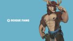  16:9 2019 4k 5_fingers abs absurd_res alternate_version_at_source anthro antlers black_pawpads blue_background blue_eyes brown_body brown_fur bulge cervid clothed clothing fingers fur hi_res horn jockstrap looking_at_viewer male mammal navel nipples pawpads portrait rogue_fang simple_background skimpy solo text three-quarter_portrait underwear unknown_artist wallpaper 