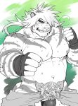  2018 5_fingers abs anthro biceps big_pecs bulge felid fingers fur hand_wraps hi_res humanoid_hands magan male mammal muscular muscular_male pantherine pecs solo striped_body striped_fur stripes tiger tokyo_afterschool_summoners video_games wraps xxomgx 