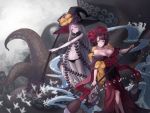  abigail_williams_(fate/grand_order) aito black_panties breasts cleavage closed_mouth commentary_request cthulhu_mythos fate/grand_order fate_(series) hat highres katsushika_hokusai_(fate/grand_order) long_hair looking_at_viewer multiple_girls octopus panties purple_hair tentacles underwear very_long_hair witch_hat 