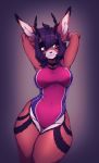  anthro antlers big_ears breasts clothed clothing digital_media_(artwork) female hair hi_res hip_dips horn mammal one-piece_swimsuit pink_eyes short_hair smile solo sport_swimsuit suelix swimwear thick_thighs tight_clothing wide_hips 