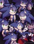  2013 angry anthro blue_body blue_fur bodily_fluids clothing eulipotyphlan footwear frown fur gesture gloves green_eyes handwear hedgehog male mammal shoes sketch_page smile solo sonic_the_hedgehog sonic_the_hedgehog_(series) spacecolonie tears thumbs_up v_sign 