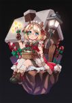  1girl animal_ears antlers blonde_hair blue_eyes blush boots candy candy_cane christmas food g36_(girls_frontline) gingerbread_house girls_frontline glasses highres lamppost maid_headdress persocon93 picnic_basket reindeer_antlers reindeer_ears solo younger 