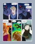  anthro black_hair blue_eyes clothed clothing comic demicoeur digital_media_(artwork) english_text equid felid hair hi_res horn lion male mammal pantherine red_eyes text unicorn 