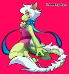 2020 3_toes anthro blitzdrachin breasts butt_pose claws conditional_dnp digital_drawing_(artwork) digital_media_(artwork) dragon female green_body green_scales long_tail pink_background pose red_eyes scales simple_background toe_claws toes 
