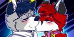  blush canid canine canis collar eyewear fox glasses katsuke kissing male male/male mammal splashblacktail wolf 