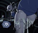  anthro arthropod bent_over big_butt bodily_fluids boxman butt clothing cum cum_in_pussy cum_inside cum_on_butt curvy_figure duo female female_focus genital_fluids hi_res hollow_knight impregnation insect iselda_(hollow_knight) looking_back protagonist_(hollow_knight) tears thick_thighs vessel_(species) 