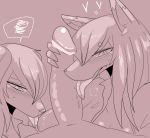  anthro ball_lick balls blush canid canine censored duo_focus female female_focus genitals group group_sex hi_res inumatori kemono licking male male/female mammal oral penis sex threesome tongue tongue_out 