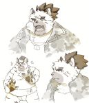  2020 anthro baku_hosamo belly canid canine canis clothing cute_fangs domestic_dog eyes_closed kemono male mammal overweight overweight_male scar shirt sumo tokyo_afterschool_summoners topwear video_games yasuyori 
