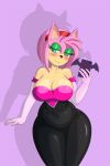  amy_rose anthro big_breasts breasts clothed clothing digital_media_(artwork) dutchsyndicalist eulipotyphlan eyeshadow female fingers gloves handwear hedgehog hi_res looking_at_viewer makeup mammal rouge_the_bat simple_background smile solo sonic_the_hedgehog_(series) video_games 