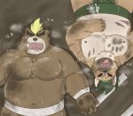  2020 anthro anvel ashigara belly bodily_fluids brown_body brown_fur canid canine canis domestic_dog duo eyes_closed fur hi_res hon55728 humanoid_hands kemono lying male mammal moobs nipples overweight overweight_male scar sumo sweat tokyo_afterschool_summoners tongue tongue_out ursid video_games yasuyori 