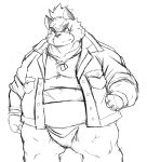  2020 anthro belly canid canine canis clothing domestic_dog hi_res humanoid_hands kemono male mammal moobs overweight overweight_male scar shirt simple_background solo sumo tokyo_afterschool_summoners topwear ukkaritanuki video_games white_background yasuyori 
