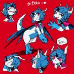  &lt;3 1:1 blitzdrachin blue_hair blush bodily_fluids bored collar conditional_dnp crying dragon english_text frustrated hair invalid_tag looking_at_viewer nude open_mouth pink_eyes red_background sifyro simple_background smile standing surprise tears text tongue tongue_out wings 