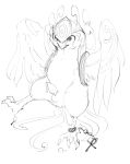  2017 avian balls black_and_white chain doneru erection genitals horus_(puzzle_and_dragons) male monochrome open_mouth penis puzzle_and_dragons simple_background solo video_games 