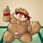  1:1 2008 anthro balls belly blush brown_body brown_fur canid canine fur genitals male mammal moobs navel overweight overweight_male penis raccoon_dog solo tanuki ukkaritanuki 