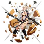  ! ahoge alternate_costume bandages blonde_hair blush breasts chain damaged demon_horns dual_wielding embarrassed explosion full_body girls_frontline gun hair_between_eyes halloween halloween_costume holding horns jack-o&#039;-lantern leg_warmers m870_(girls_frontline) navel official_art open_mouth orange_footwear pumpkin remington_870 remington_arms revealing_clothes shotgun stomach sweat sweatdrop tearing_up thigh_strap thighs torn_clothes transparent_background twintails unaligned_breasts waterkuma weapon 