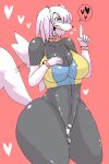  anthro big_breasts bodily_fluids bottomless breasts canid canine cleavage clothed clothing collar female genital_fluids hi_res inumatori mammal pussy_juice thick_thighs 