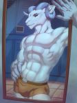  abs black_sclera bovid bulge caprine clothing earth_realm_protection_unit goat hi_res horn locker_room loonyellie male mammal mirror muscular muscular_male terry_galatas underwear white_oyster 