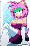  2020 amy_rose anthro big_breasts breasts cleavage clothed clothing eulipotyphlan female gloves green_eyes handwear hedgehog hi_res kojiro-brushard looking_at_viewer mammal pinup pose simple_background solo sonic_the_hedgehog_(series) tight_clothing 