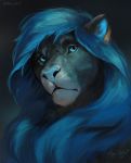  2020 blue_eyes blue_hair blue_nose digital_media_(artwork) felid hair headshot_portrait lion male mammal pantherine portrait rhyu simple_background solo 