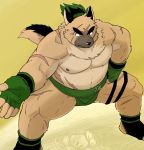  2020 anthro belly brown_body brown_fur canid canine canis domestic_dog fur hi_res kemono male mammal moobs nipples overweight overweight_male pole2walker2 scar solo sumo tokyo_afterschool_summoners video_games yasuyori 
