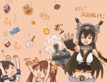  3girls ahoge bangs black_hair blue_hair blush breasts brown_hair candy dress elbow_gloves eyebrows_visible_through_hair fingerless_gloves food gloves hair_ribbon headgear kantai_collection libeccio_(kantai_collection) lollipop long_hair multiple_girls nagato_(kantai_collection) open_mouth otoufu remodel_(kantai_collection) ribbon rigging sailor_collar school_uniform serafuku translation_request twintails ushio_(kantai_collection) 